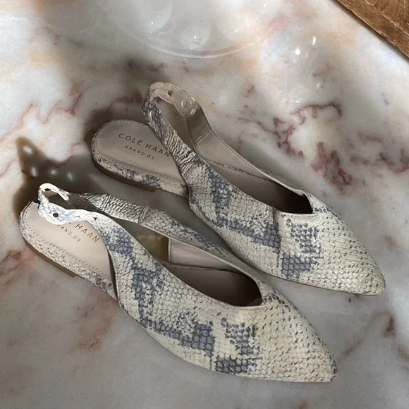 Cole Haan Women Ivory Beige Leather Merrit Skimmer Slingback Flats Sandals GUC - Picture 7 of 9